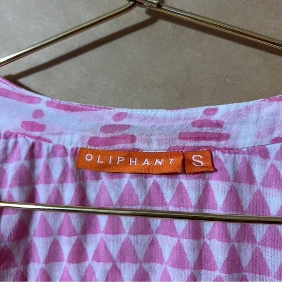 Tuckernuck | Oliphant Tassel Tie Neck Popover Top Split V-Neck Pink White Size S - Picture 3 of 11